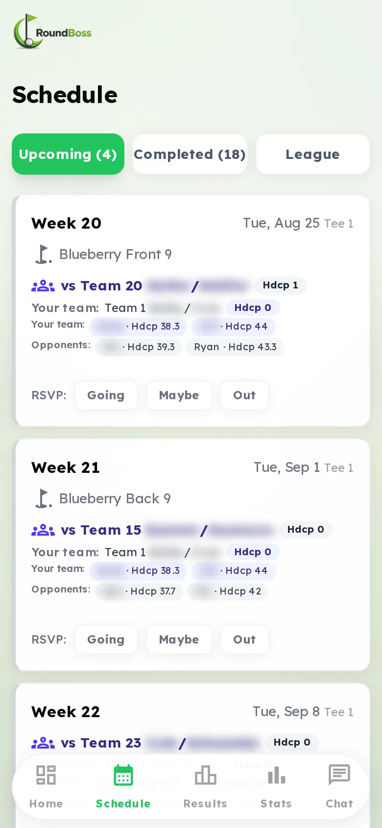 Player schedule on a phone